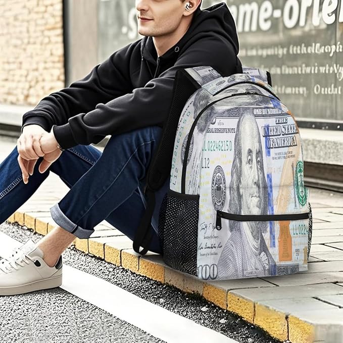 Pardick Dollars Money Backpack for Kids Girls Boys Lightweight School College Students 18in Bookbag Large Capacity Computer Backpacks Laptop Rucksack Travel Gym Hiking Camping Daypack