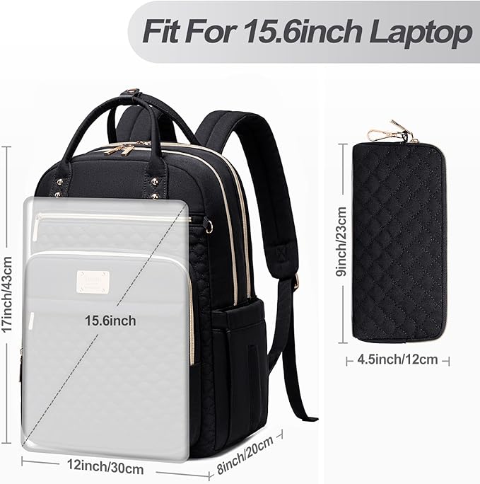 Laptop Backpack for Women,15.6 Inch Laptop Backpack for Work,Water Resistant Travel Backpack,College Bookbag with Wallet