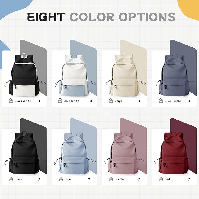 BJLFS Black White Backpack for School, High School Bookbag Back Pack for Teens Girls Boys, Lightweight College Backpack Book Bag for Women Men, Simple Casual Daypack Backpack Mochilas Escolares para