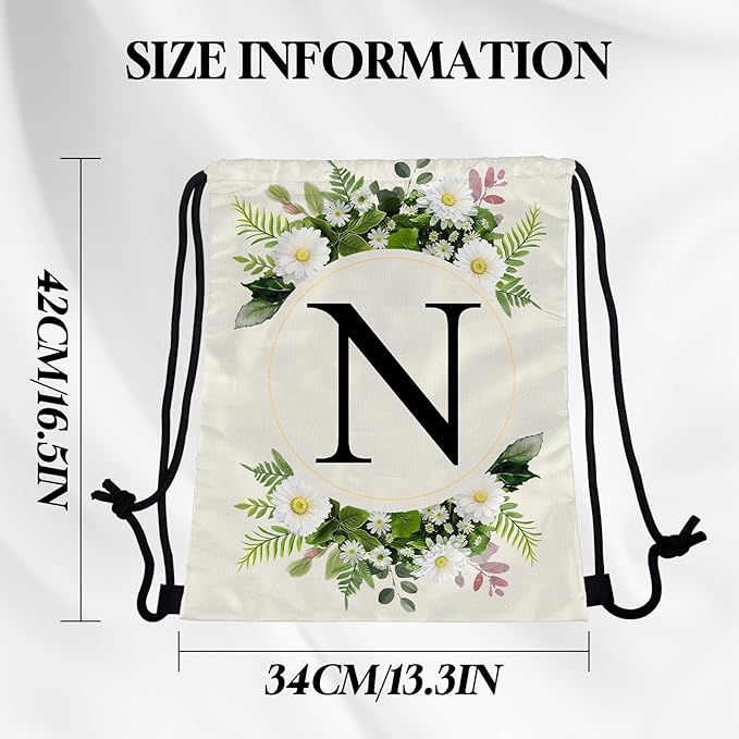 Initial Letter Drawstring Backpack String Sports Gym Bags Waterproof Sackpack Cute for Men Women Beach (13"×17") (Letter-N)