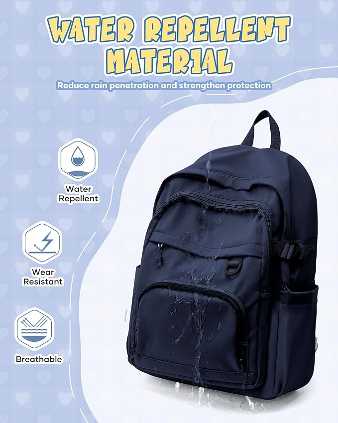 Lightweight Backpack for College & High School Backpack With Lots of Pockets Cute School Bag for Girls Boys, Large Capacity Bookbag for Women Men, Waterproof Teens Casual Daypack Backpack(Dark Blue)