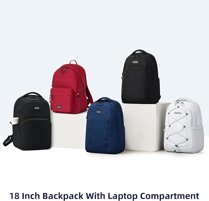 Travel Laptop Backpack for Women Men, 18 Inch Large Work Backpack for Commuter College School Book Bags, Water Resistant Backpack with Luggage Strap Water Bottle Pocket Chest Strap, Navy Blue