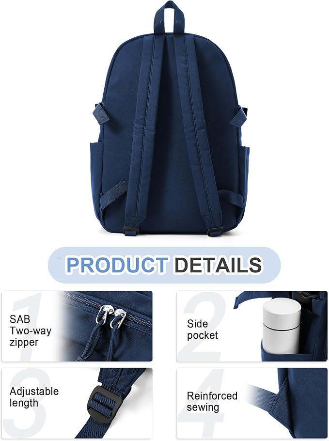 Aesthetic School Backpack for Women Men College Backpack With Lots Of Pockets Waterproof Travel Casual Daypack Cute Bookbag For Teens Girls Boys High School Bag(Blue)