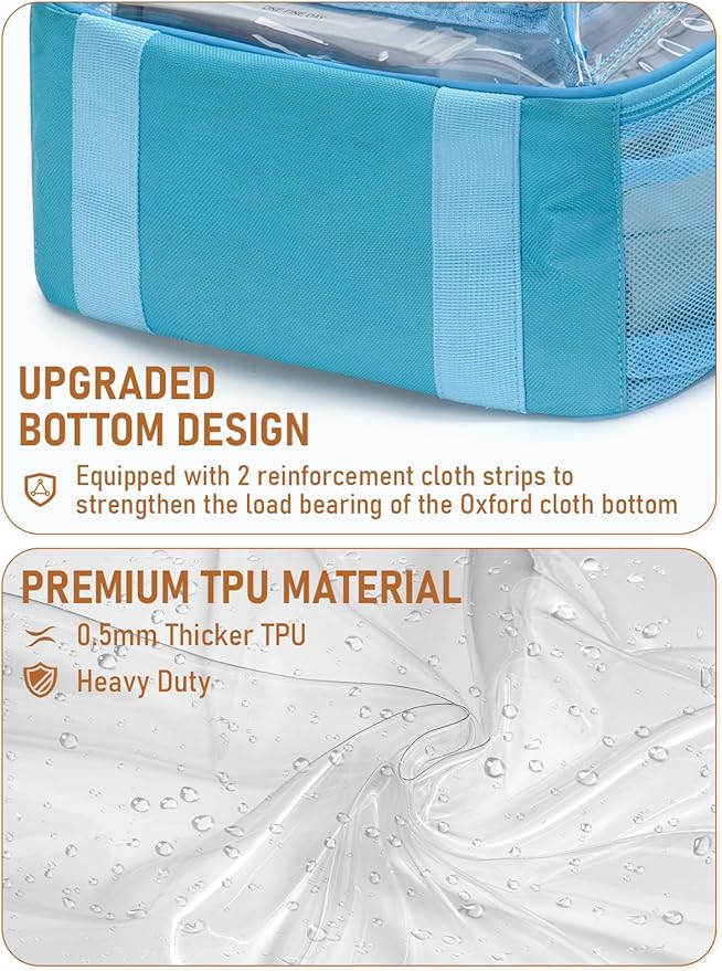 Large Clear Backpack Heavy Duty, 17 inch Clear Bookbag for Boys Girls Women Men, See Through Transparent Backpack With All-Around Reflective Strips for College Work,Light Blue