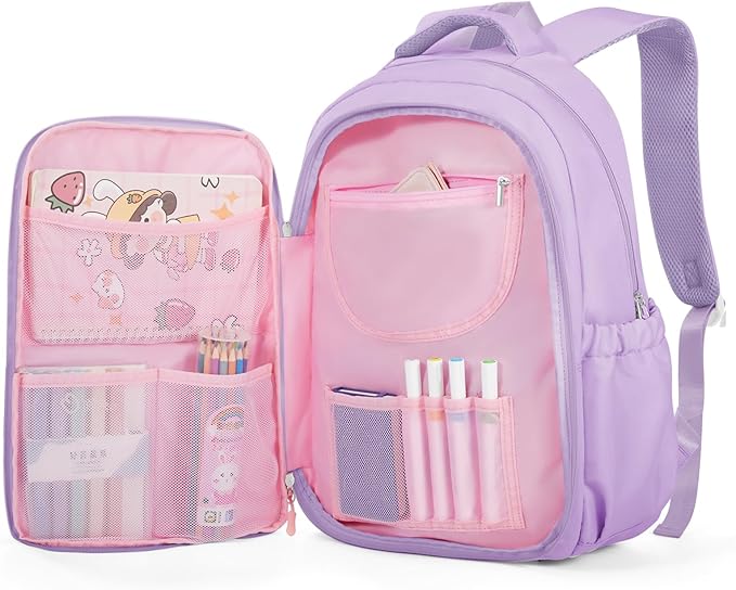 Cute Backpack For School Teens Girls, Aesthetic Kids Elementary School Backpacks, Waterproof Middle Students Bookbag, Large Capacity Backpack For College Women Men (Purple)