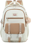 School Backpack for Teen Girls College Backpacks for Women Students Bookbag Large 15.6 Inch Laptop Bags Kids Kindergarten Elementary Middle School Bag Anti Theft Daypack Travel Back Pack Beige