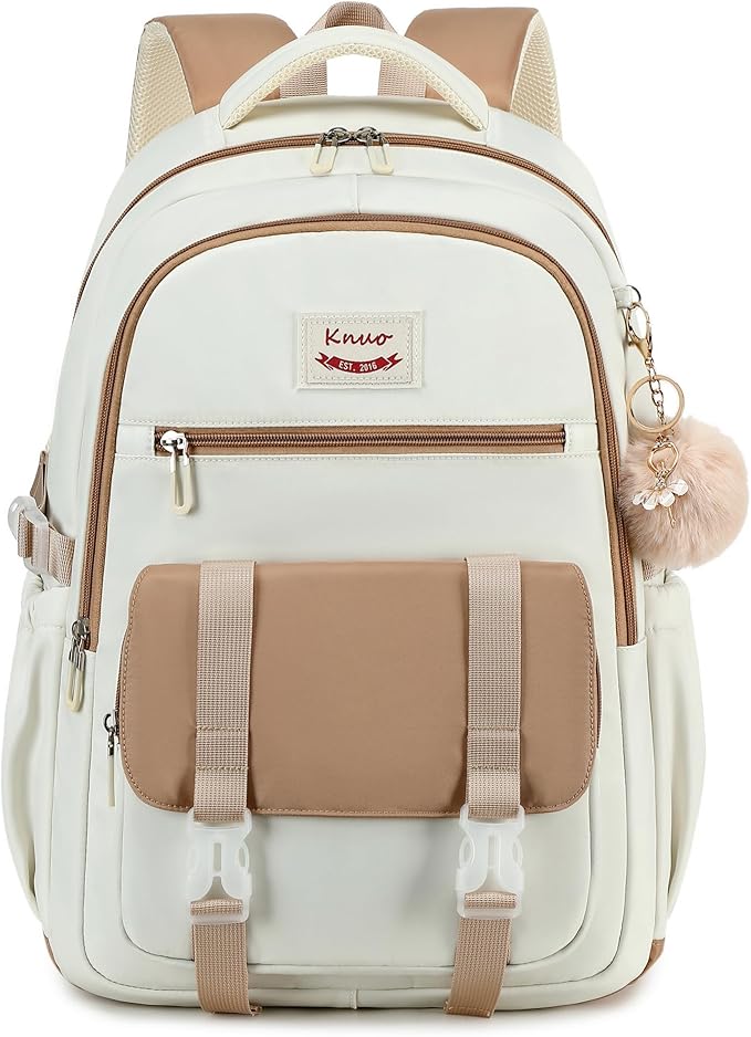 School Backpack for Teen Girls College Backpacks for Women Students Bookbag Large 15.6 Inch Laptop Bags Kids Kindergarten Elementary Middle School Bag Anti Theft Daypack Travel Back Pack Beige