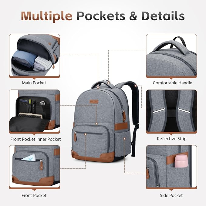 RealCool Laptop Backpack, 31L Travel Backpacks Gift for Women Men, Fits up to 15.6-17 Inch,Water Resistant College Bookbag, for School Business Trip (Gray)