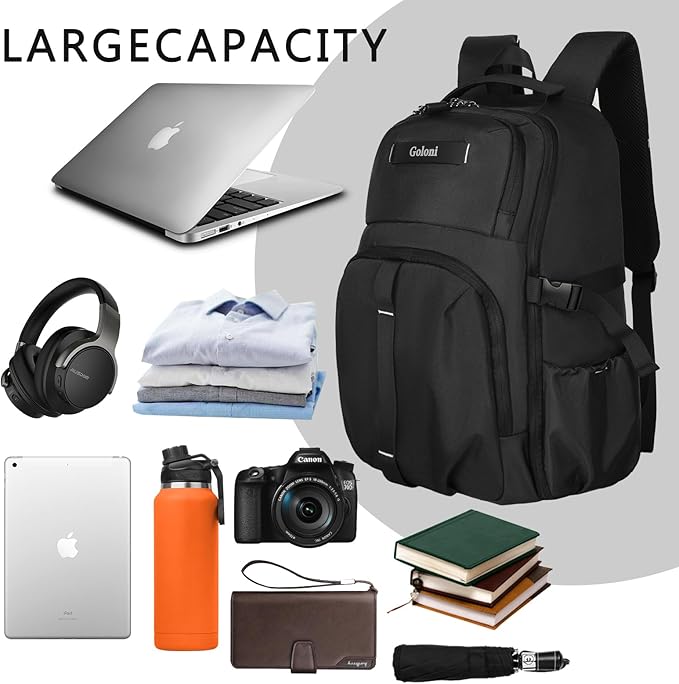 Goloni Airline Approved Travel Backpack 35L - Under Seat Carry On, Water Resistant 15.6 Inch Laptop Compartment for Men Women Work Travel,Black