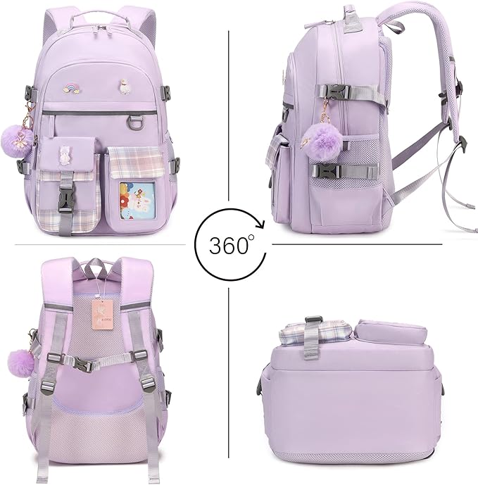 Backpack for Girls, 15.6 Inch Laptop School Bag Kids Kindergarten Elementary College Backpacks Large Bookbags for Teen Girl Women Students Casual Travel Daypacks (Purple)