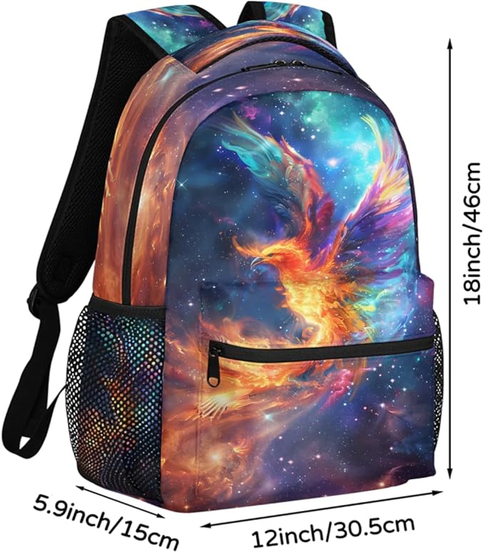 Pardick Galaxy Phoenix Backpack for Kids Girls Boys Lightweight School College Students 18in Bookbag Large Capacity Computer Backpacks Laptop Rucksack Travel Gym Hiking Camping Daypack