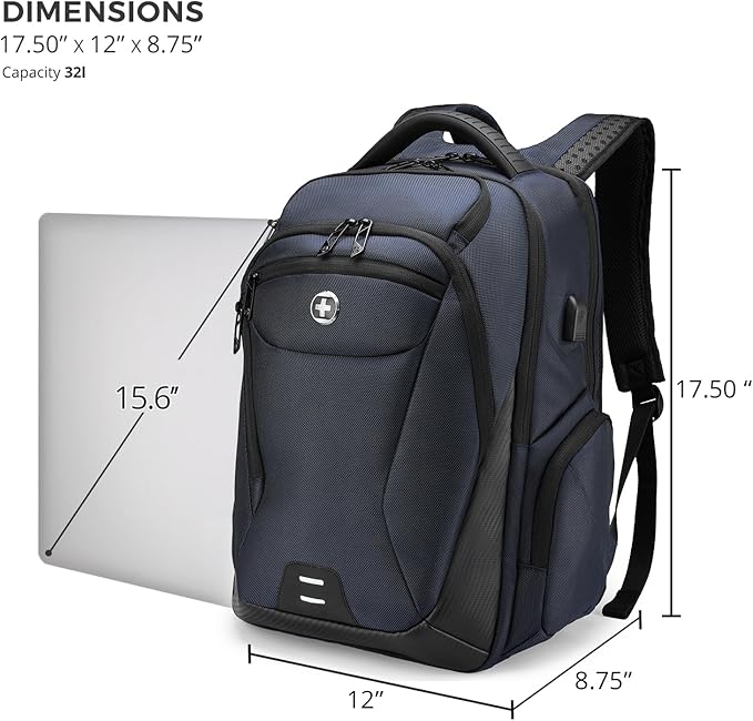 Swissdigital Design Men's Laptop Backpack for College and Business Travel with Integrated USB Charging Port and RFID Protection Fits Laptops up to 15.6 inch, Blue | SD1695-12