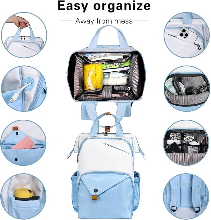 Hap Tim Travel Backpack Carry On Flight Approved, Laptop Backpack for School, Work Backpack Woman, White Blue（7651-WB）