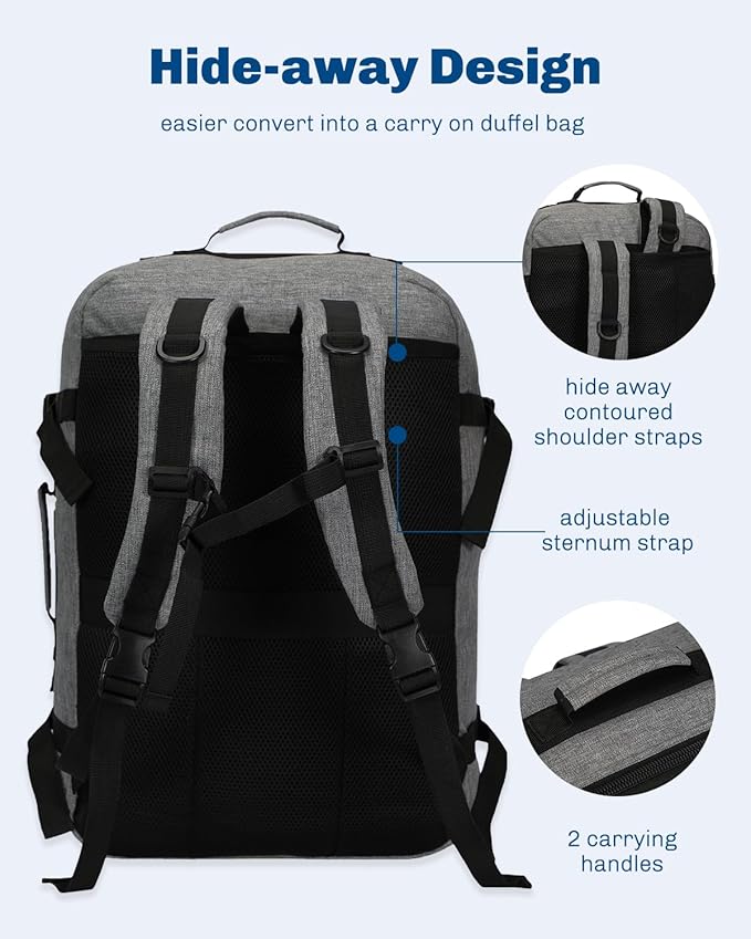 Hynes Eagle Carry on Backpack 38L Large Travel Backpack for Women Flight Approved Weekender Bag Laptop Backpack Men 15 inches Black Grey 2023