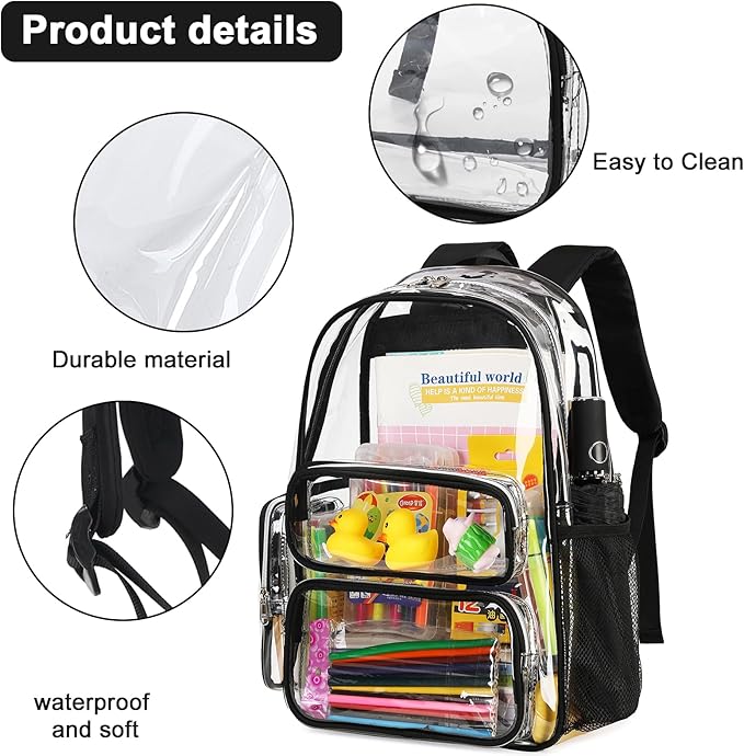 BTOOP Clear Backpack Heavy Duty Transparent Backpack 17" See Through Bookbag for College Work Festival Security with Padded Strap Large Capacity