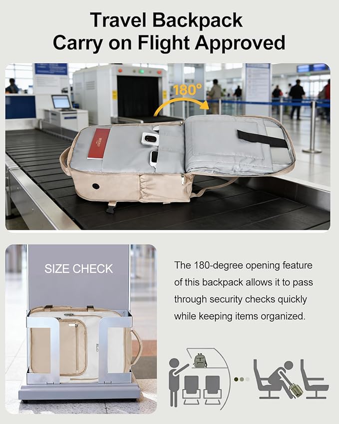 Travel Backpack for Women & Men, Large Carry On Personal Item Bag Airline Approved, Waterproof Traveling Overnight Bags, Gifts Laptop Backpack for Travelers College-Students Commuters (Beige/White)