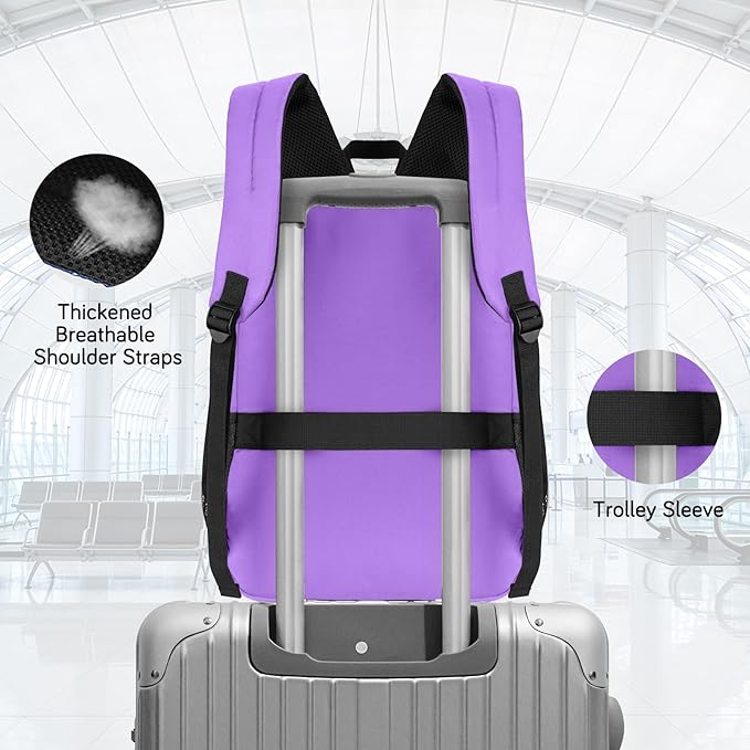 Goloni Lightweight Laptop Backpack 1.1Lbs, 36L Wear-Resistant Water Resistant Backpack with Laptop Compartment for Men Women, College Work Travel Bookbag,Purple