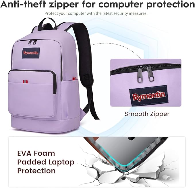 Classic Casual Backpack, Lightweight Daypack with 10 Pockets, Laptop Compartment, EVA Foam Pad (Purple)