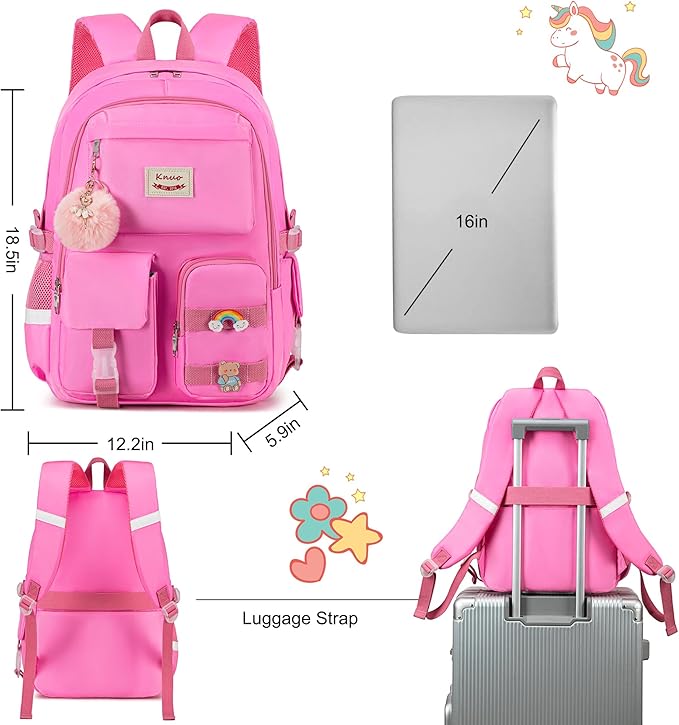 Backpack for girls Laptop Backpacks 15.6 Inch College Cute Bookbag Anti Theft Primary Elementary School Bag Casual Daypack for Teens Girls Women Students （Rose