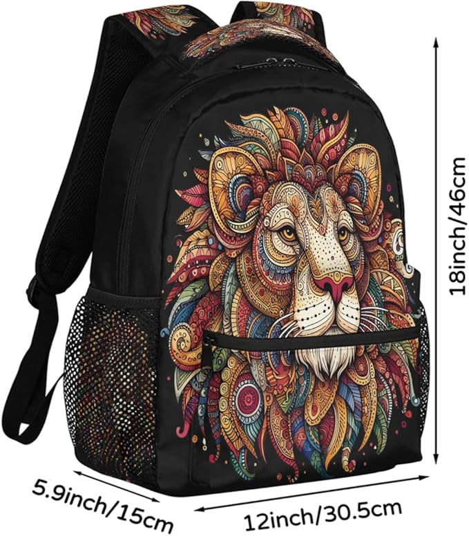 Pardick Animal Lion Backpack for Kids Girls Boys Lightweight School College Students 18in Bookbag Large Capacity Computer Backpacks Laptop Rucksack Travel Gym Hiking Camping Daypack