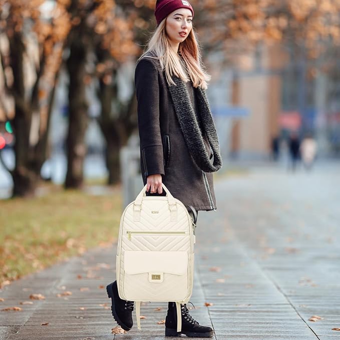 Cute Aesthetic Backpack for School Middle High,Teen Girls Schoolbag College Student,Laptop Backpack Women for Travel Work,Mochilas Escolares,Beige