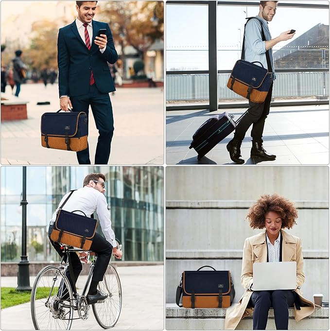 MATEIN 15.6 inch Laptop Bag, Briefcases Lightweight Men's Messenger Bag with Shoulder Strap, Large Water Resistant Crossbody Satchel Computer Case for College Work, Blue & Brown