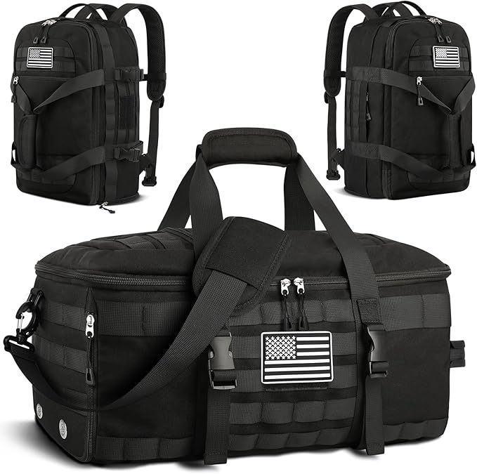 ETRONIK Gym Bags for Men, Extra Large Tactical Duffle Bag Backpack with Shoe Compartment, 3 in 1 Carry on Bag Travel Backpack with Wet Pocket, Weekender Range Bag for Workout Football Gym, Black