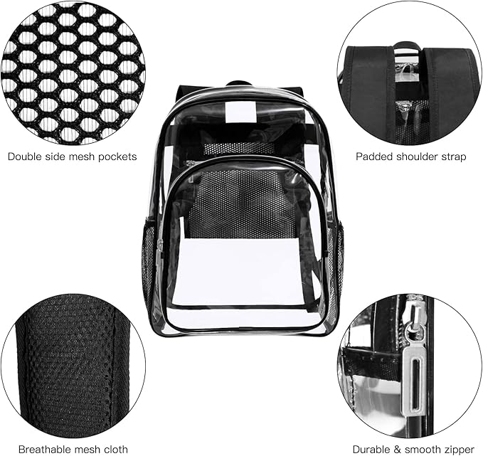 HEEYA Clear Backpack Heavy Duty Transparent Backpack for Security, Sports, Work, Travel, Stadium