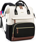 Laptop Backpack for Women, 17 Inch Work Business Backpacks Purse with USB Port, Large Capacity Doctor Nurse Bag Backbag, Waterproof Casual Daypack for Travel,Black-White-Brown
