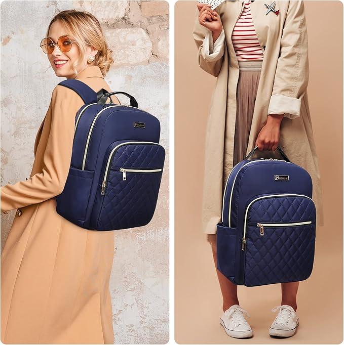Modoker Eco-Friendly 15.6 Inch Laptop Backpack, Quilted Work Backpack for Women Bookbag Teacher Backpack with USB Charging Port, Travel Backpack Purse for Women Nurse, Blue