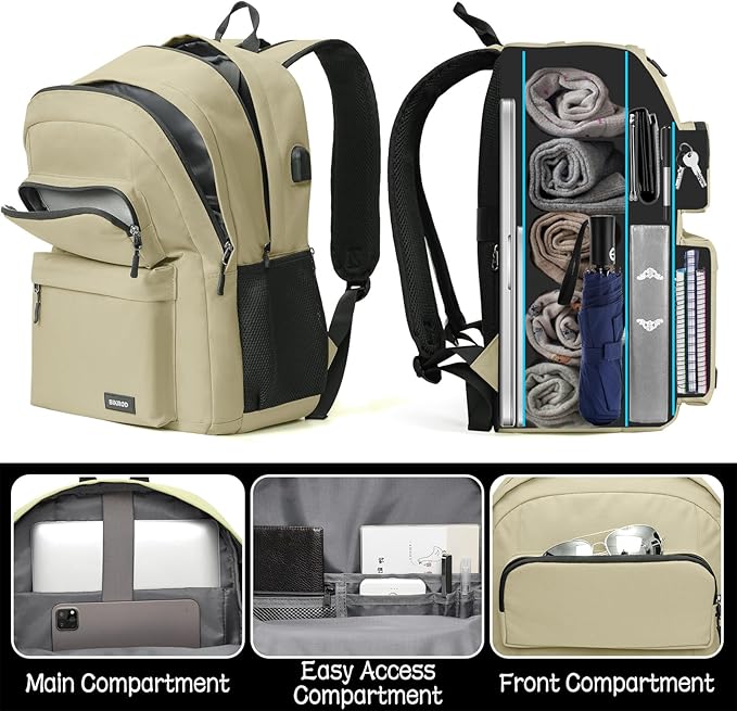 Backpack for School Teen Boys and Girls, Carry-on Lightweight Casual Bookbag with USB Charging Port Fit 15.6 Inch Notebook