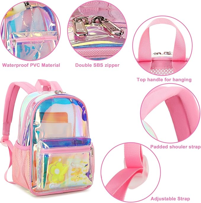 BTOOP Clear Mini Backpack for Stadium Events 12x12x6 Small Transparent Backpacks Plastic See Through Clear Bag for Concerts Work Festival Security Travel