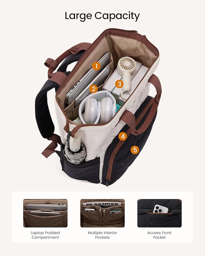 LOVEVOOK Laptop Backpack for Women, 15.6 inch Work Travel Backpack Purse, Puffer Quilted Laptop Backpack Casual Daypack for Nurse Teacher，Nude Pink