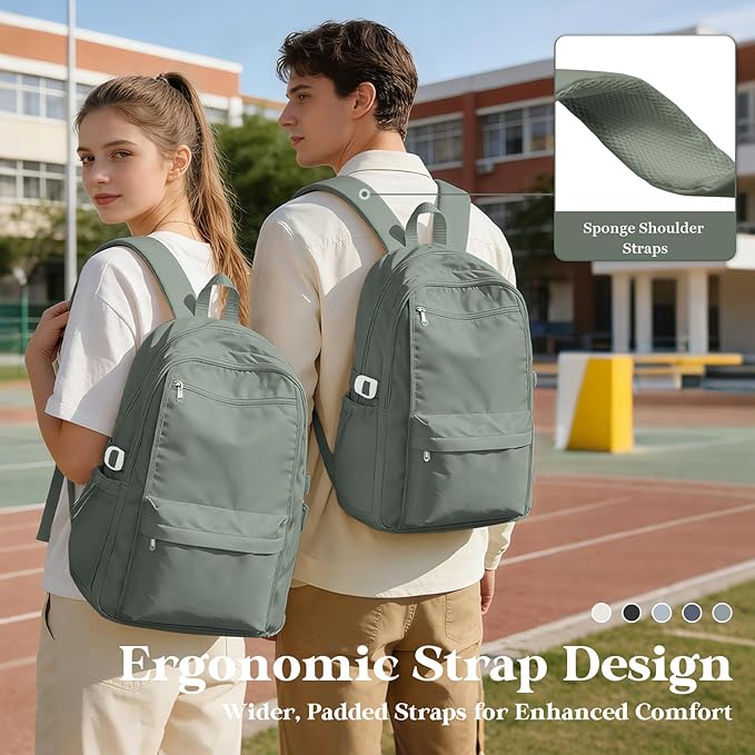 Simple School Backpack For Women,Lightweight College Backpack,High School Bag For Teens Boys Girls,Casual daypack Small Travel Backpacks Men Bookbag(Green)