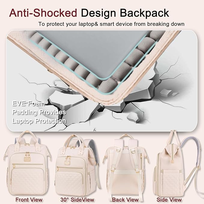 Weitars Lunch Backpack For Women,15.6 Inch Laptop Backpacks For Womens Back pack, Travel Backpacks,Work Back packs For Women (Beige)