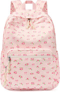 mibasies School Backpack for Girls with Laptop Sleeve: 18IN Large Capacity Corduroy Bookbag for Primary Middle School/College, Travel Daypack for Teens Women - Pink Flower Bow