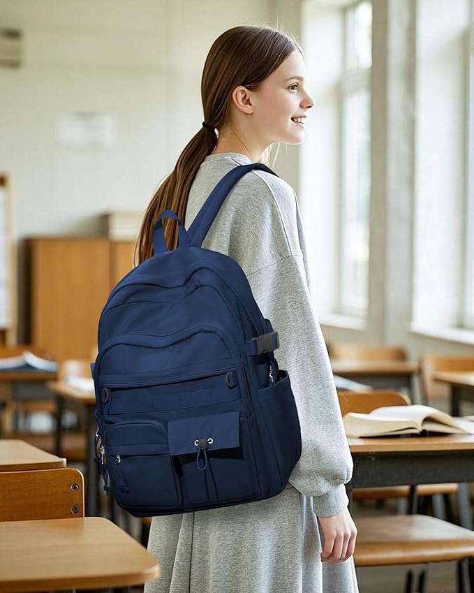 Aesthetic School Backpack for Women Men College Backpack With Lots Of Pockets Waterproof Travel Casual Daypack Cute Bookbag For Teens Girls Boys High School Bag(Blue)