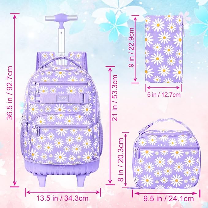 Rolling Backpack for Womens and Mens, Adults Wheeled Bookbag with Lunch Box for Girls and Boys.