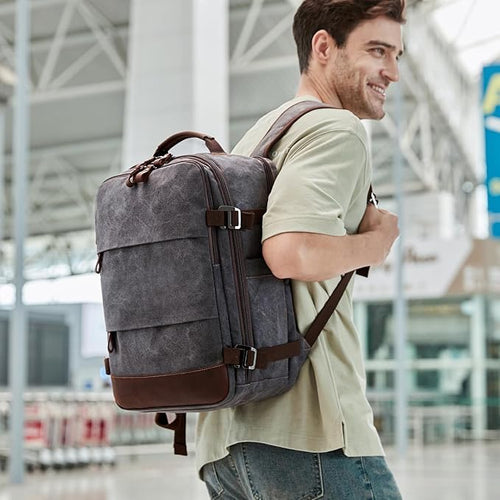 BOVIP Travel Backpack for Men Carry On Backpack Flight Approved Personal Item Backpack, 17 inch Laptop Backpack Casual Daypack Weekender Business Hiking Backpack, Black Gray