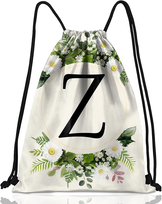 Initial Letter Drawstring Backpack String Sports Gym Bags Waterproof Sackpack Cute for Men Women Beach (13"×17") (Letter-Z)