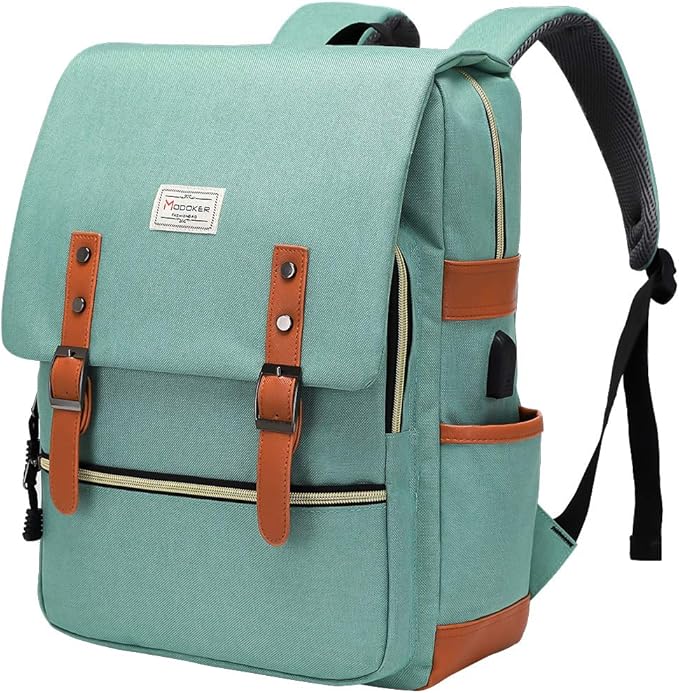 Modoker Eco-Friendly Vintage Laptop Backpack for Women Men,Travel Backpacks with USB Charging Port Fashion Backpacks for Working Women Fits 15.6Inch Notebook, Green