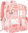 Vorspack Clear Backpack Heavy Duty - Multi-pockets Clear Bookbag Transparent See Through Backpacks for College Work Festival - Pink