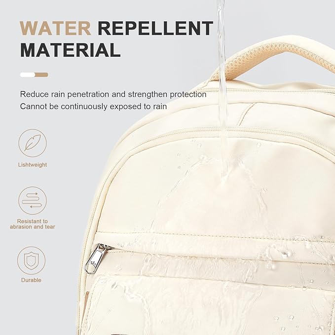 School Backpack For Women Men College Backpack With Lots Of Pockets Cute BookBag Casual Daypack Backpacks For Teens Girls Boys Waterproof(Beige)