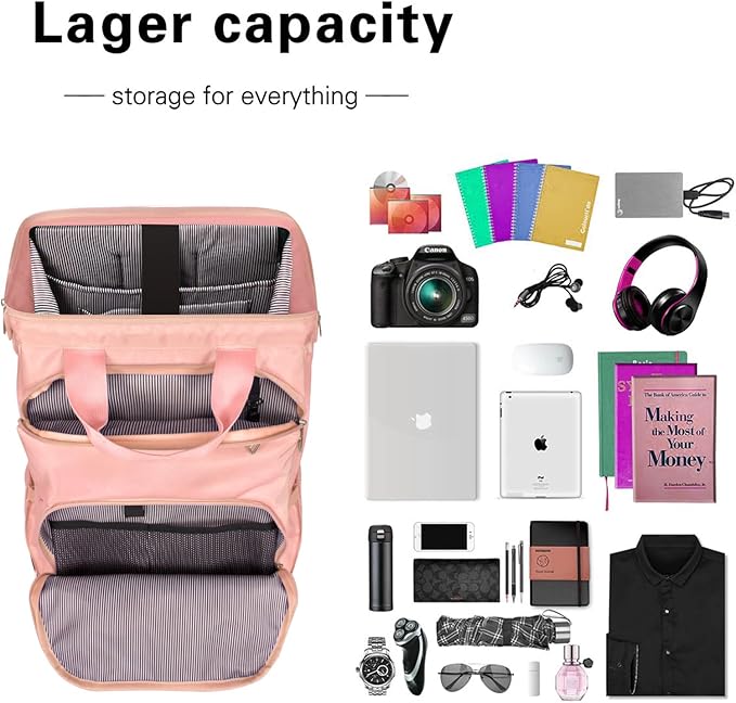 Hap Tim Travel Backpack Carry On Flight Approved, Laptop Backpack Women, Work Backpack Woman, Teacher Backpack, Pink（7651-PK）