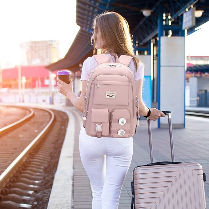 Makukke School Backpacks for Teen Girls - Laptop Backpacks 15.6 Inch College Cute Bookbag Anti Theft Women Casual Daypack,Pink Backpack
