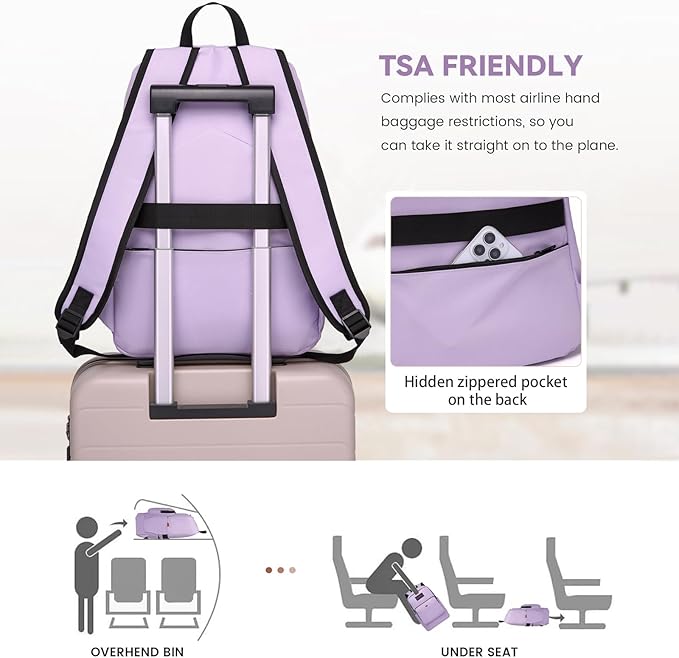 Classic Casual Backpack, Lightweight Daypack with 10 Pockets, Laptop Compartment, EVA Foam Pad (Purple)