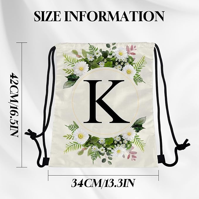 Initial Letter Drawstring Backpack String Sports Gym Bags Waterproof Sackpack Cute for Men Women Beach (13"×17") (Letter-K)