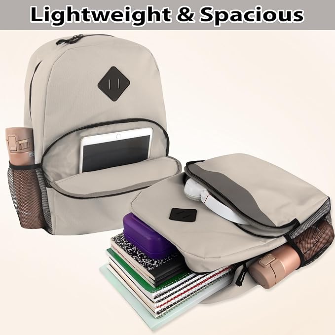 Trail maker Reflective School Backpack for Kids | Colorful Backpack with Adjustable Straps, Side Water Bottle Pockets (Khaki)