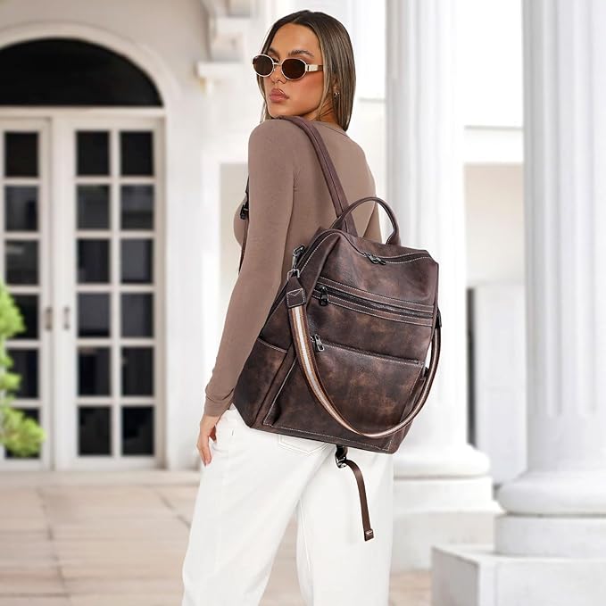 Vegan Leather Laptop Backpack for Women 15.6 Inch Work Backpack Purse for Travel College
