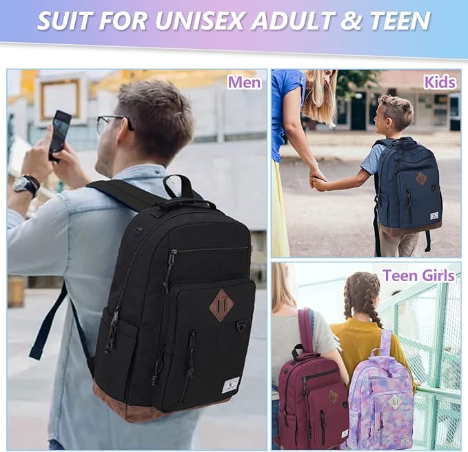 VX VONXURY Backpack for Men Women,Lightweight Bookbag with Mulitiple Pockets,Classical Water Resistant Travel Backpack